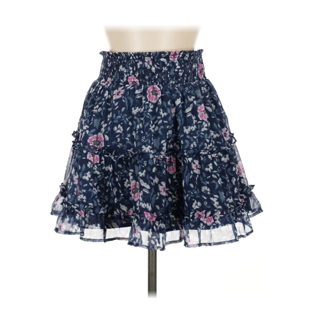 Vineyard Vines Navy Feminine Floral Smocked Waist Tiered Mini Skirt Sz M Preppy - Picture 3 of 6